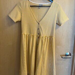 Yellow and White Striped ASOS Summery Mini Dress with Buttons